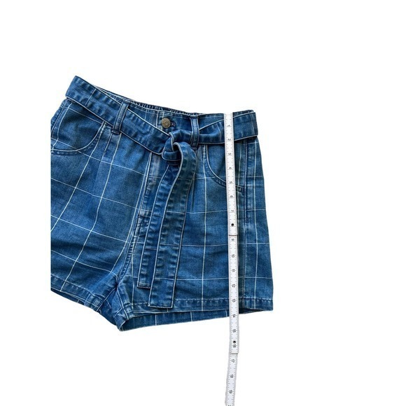 Madewell Denim Paperbag Shorts in Indigo Blue Windowpane 25 Tie Waist EUC Cotton - Picture 5 of 6